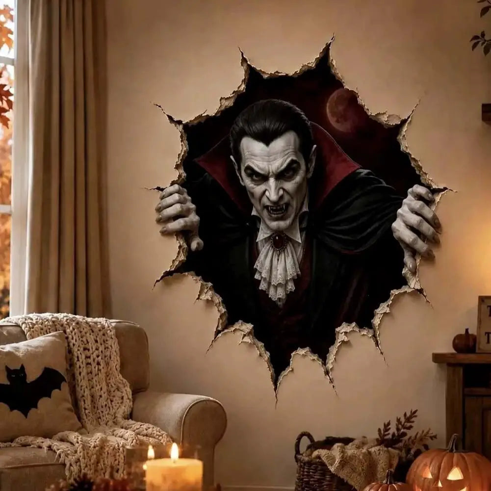 Halloween Break in 3D Wall Decals - Spooky Themed 3D Wall Stickers for Home Decorations