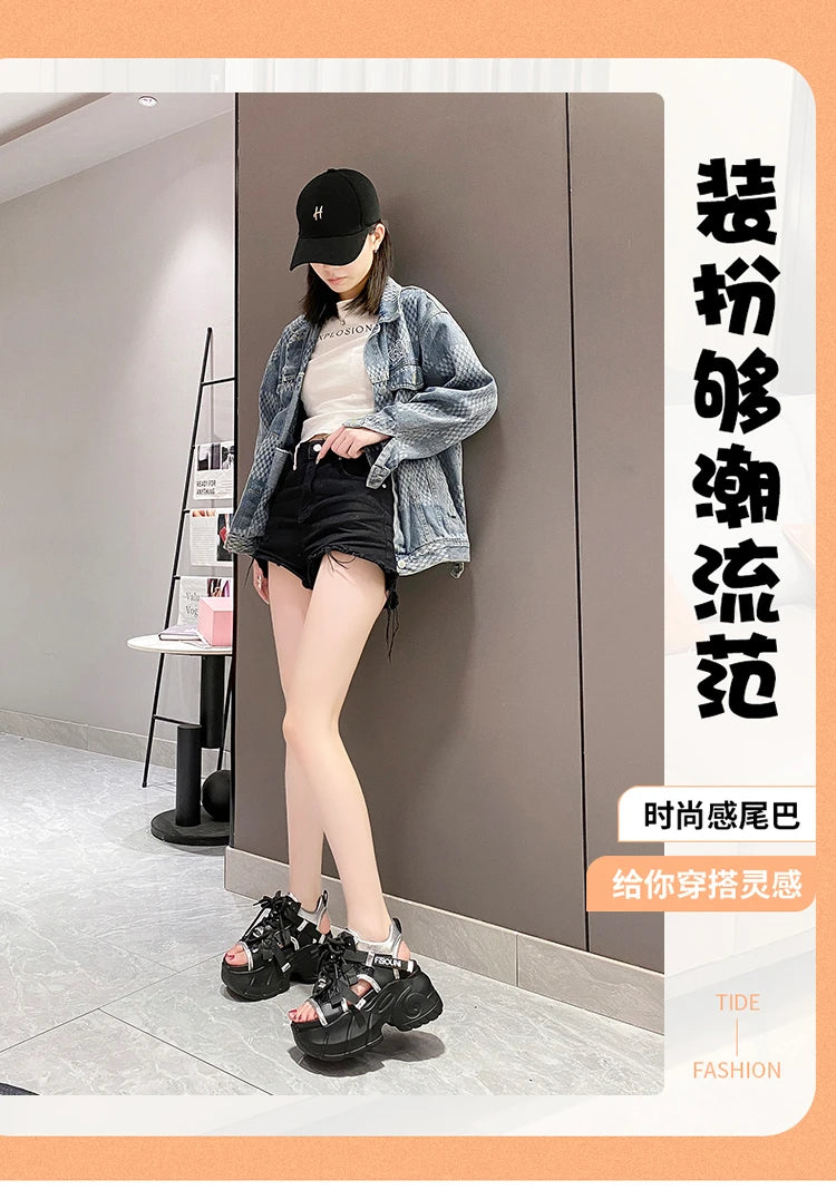 New High Platform Sandals Woman Summer Mesh Chunky Sneakers Female Wedges Slippers For Women Peep Toe Sandalia Feminina 8.5CM