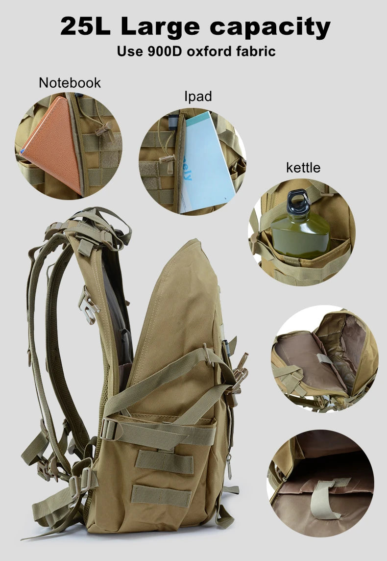 25L 900D Nylon Waterproof Backpack Outdoor Military Rucksacks Tactical Sports Camping Hiking Trekking Fishing Hunting Bag
