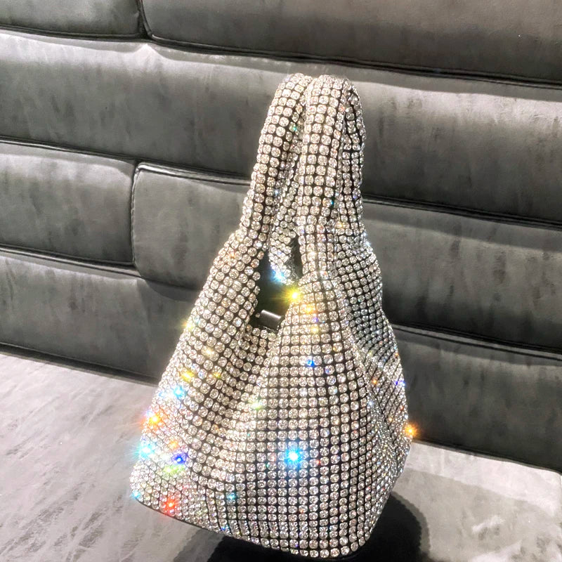 Shiny Crystal Clutch purse bucket Shoulder bag rhinestone Handmade purses and handbags luxury Designer Evening clutch Bag Purse