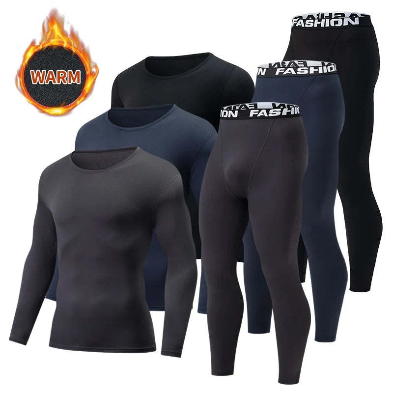 2-piece Autumn/Winter Men's Fashionable Sports Slim Fit Warm Suit For Teenagers Casual Running And Fitness Round Neck Base Set