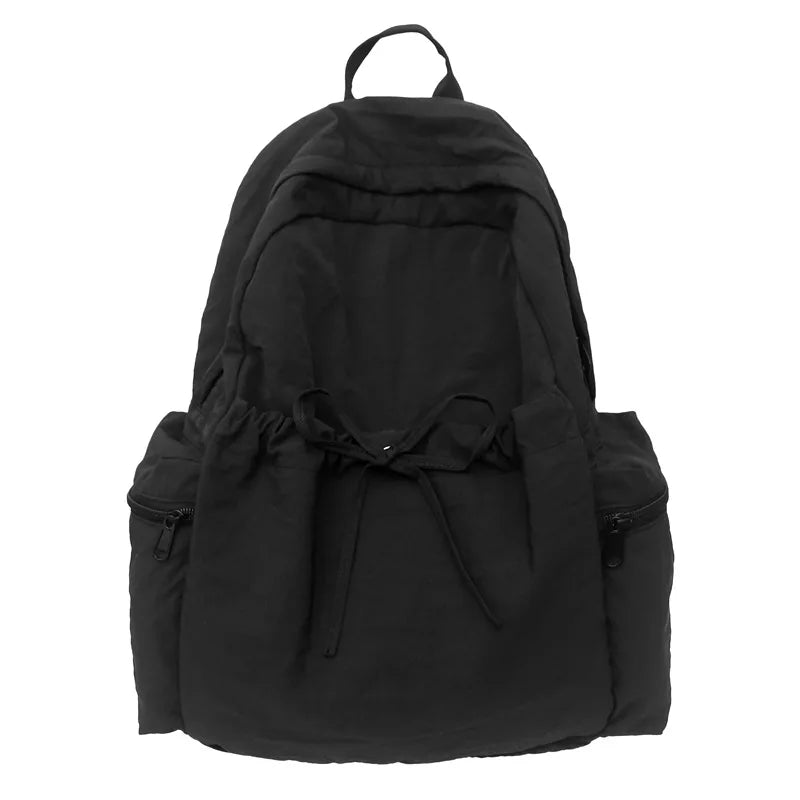 Japanese Style Student Backpack Solid Color Bow Travel School Bag Lightweight and Fashionable Women's Backpack New Simple Casual