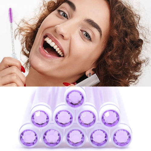 10Pcs Eyelash Brushes Tubes Reusable Lash Mascara Wands Lash Extension Brushes In Case Diamond Eyebrow Brushes Comb Containers