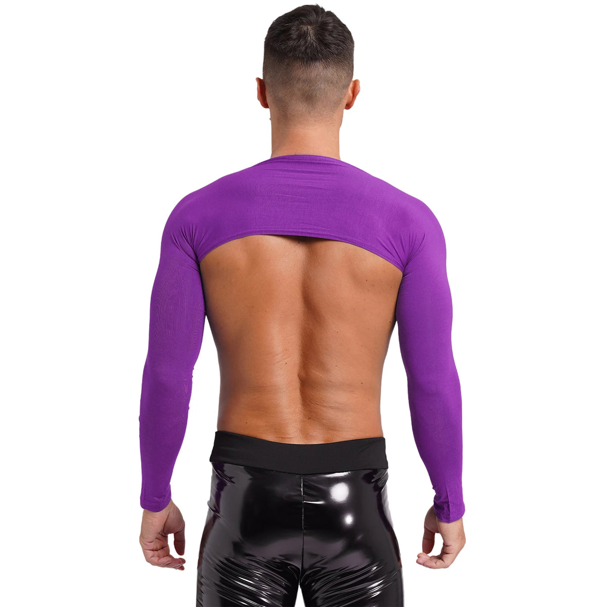 Men Open Front Half Crop Top Solid Long Sleeve Cardigan Bolero Shrug Tops Muscle Arm Sleeves Workout Sports Gym Tops Clubwear