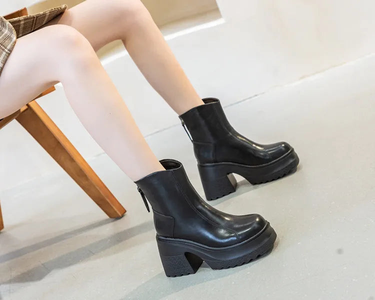 AIYUQI Women High Heel Boots Genuine Leather 2026 New 10cm Heel High Women's Booties Platform British Style Fashion Boots Women