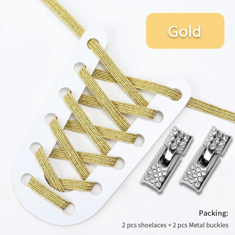 Colorful Elastic Laces Sneakers No Tie Shoe laces Diamond Lock Glitter Shoelaces Without ties Shoe Accessorie 1Pair/2Pair