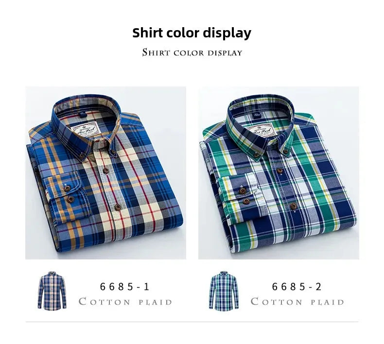 New Men's Pure Cotton Plaid Long Sleeve Shirt Spring Whole Cotton Casual Shirt Korean Style Slims Smooths Your Silhouette No Iro