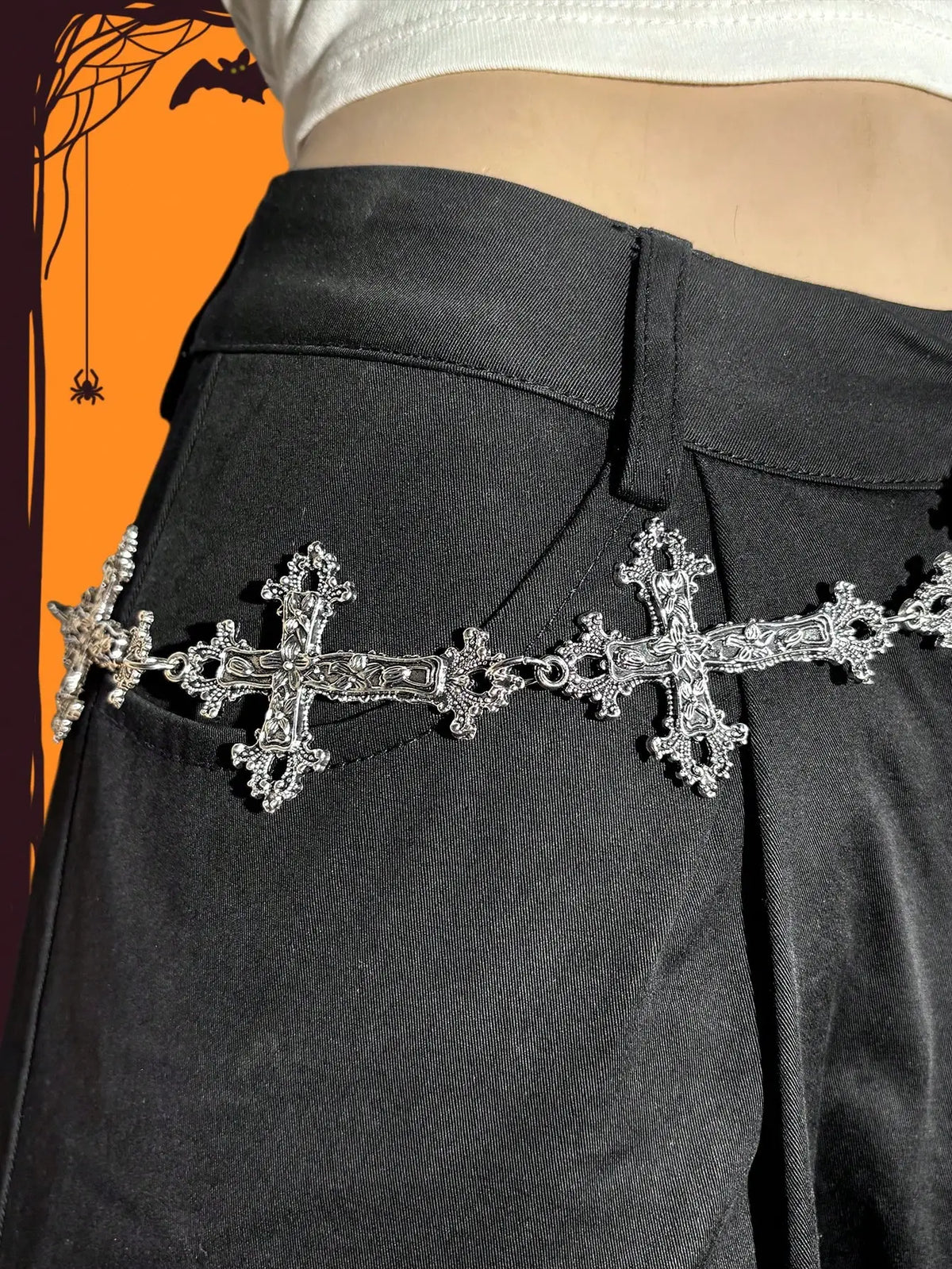 HERSHINE 1-piece women's fashion silver cross metal waist chain, Y2K gothic punk rock hip hop cosplay accessory，spring，summer