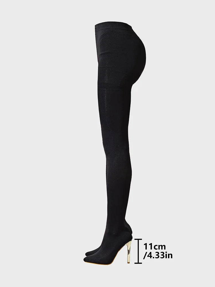 Aneikeh Sexy Stretch Fabric Over The Knee Boots Women Fashion Pantyhos Street Thigh High Shoes Party Nightclub Stripper Heels