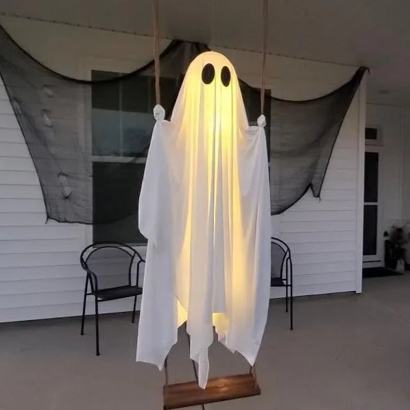 Halloween Swinging Ghost Decoration Glowing Hanging Ghost Ornament Porch Yard Garden Party Decor Outdoor Display Festival Gift