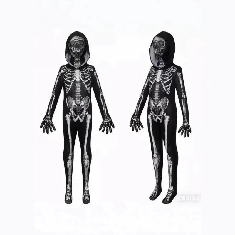 Scary Halloween Children /Adults Hooded Costume Scary Skeleton Grim Reaper Costume Boys Spooky Costumes Mardi Gras Party Costume
