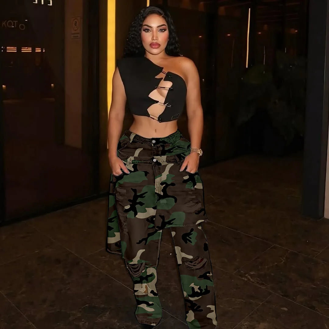 Cargo Pocket Pants High Waist Camouflage Y2K Streetwear 2025 Women Winter Fashion Clothes Trousers Sexy Elegant Baggy Pants