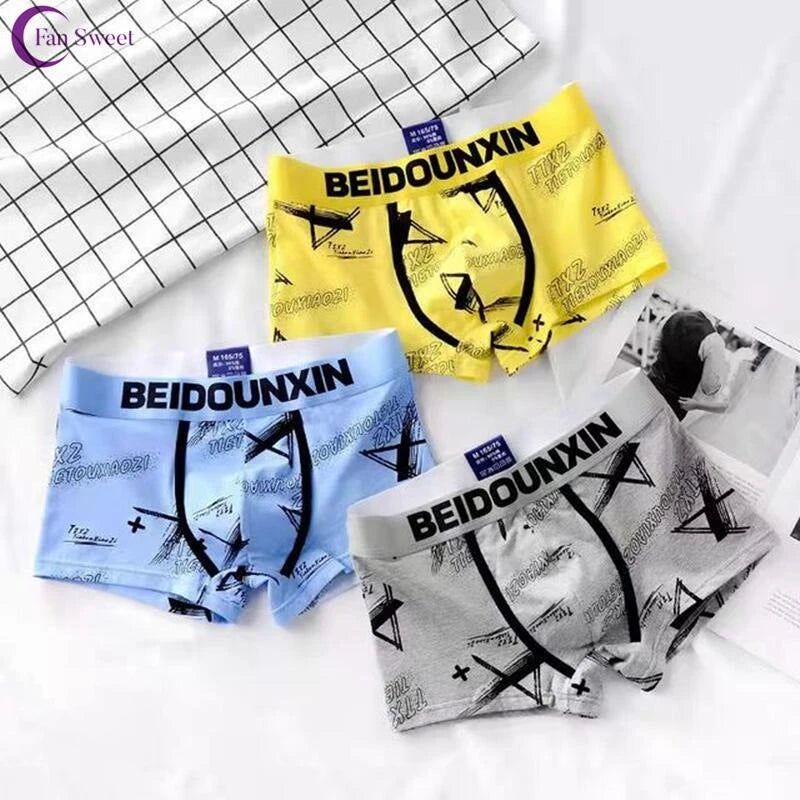 Thin Elastic Waistband Youth Boxer Panty Letter Print Men Boxer Shorts Loose Men's Unddrwear Cotton Male Boxer Underpants
