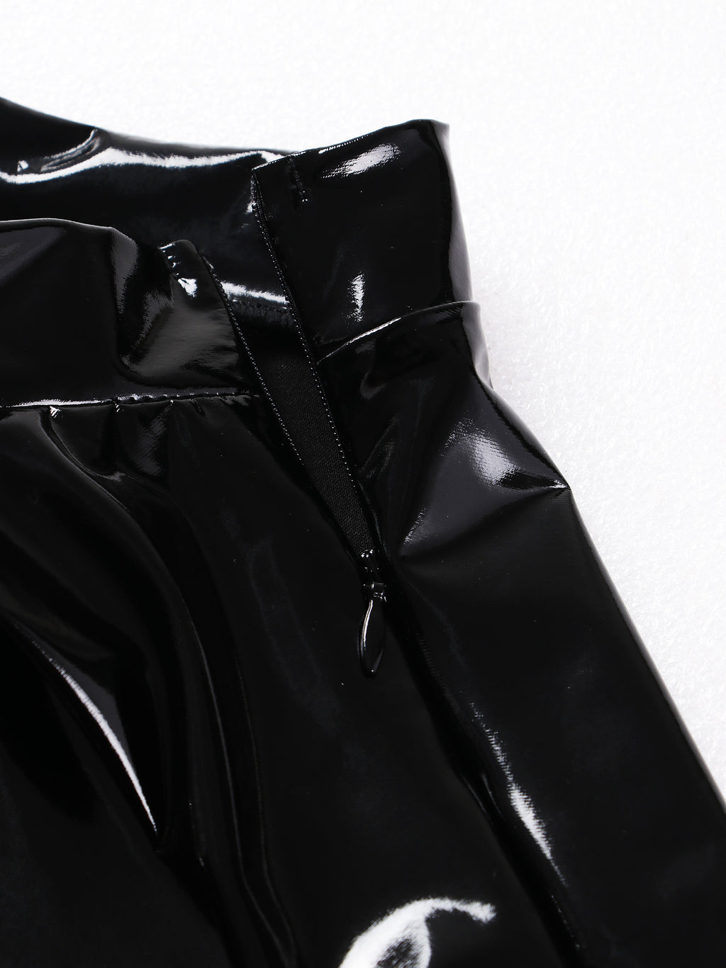 Sexy Women Wetlook PVC Leather Ruffled Skirts Party Low Waist Built-in Thongs Mini Skirt with Garter Belts Metal Clips Set Club