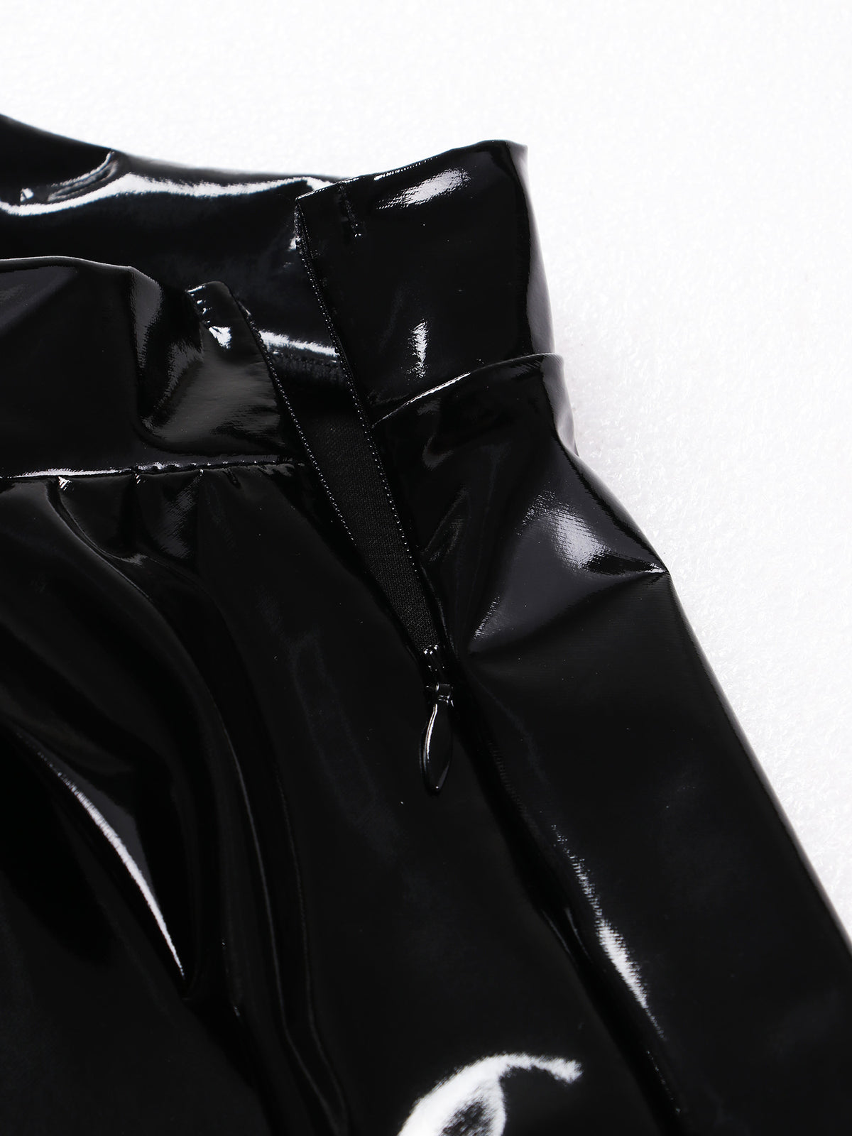 Sexy Women Wetlook PVC Leather Ruffled Skirts Party Low Waist Built-in Thongs Mini Skirt with Garter Belts Metal Clips Set Club