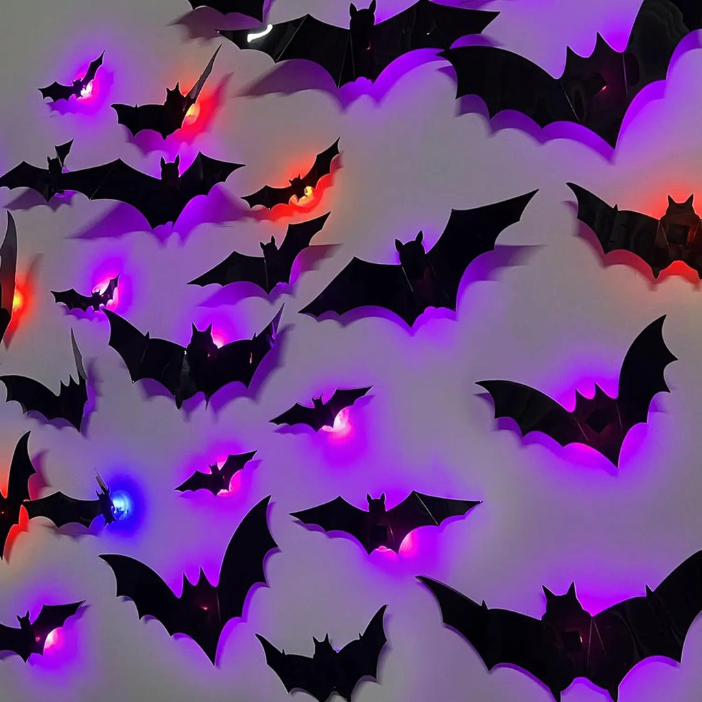 Halloween Bat/Spider Night Light 3D Purple/Green Lights Wall Sticker Self Adhesive Glow Decor for Haunted House Party Supplies