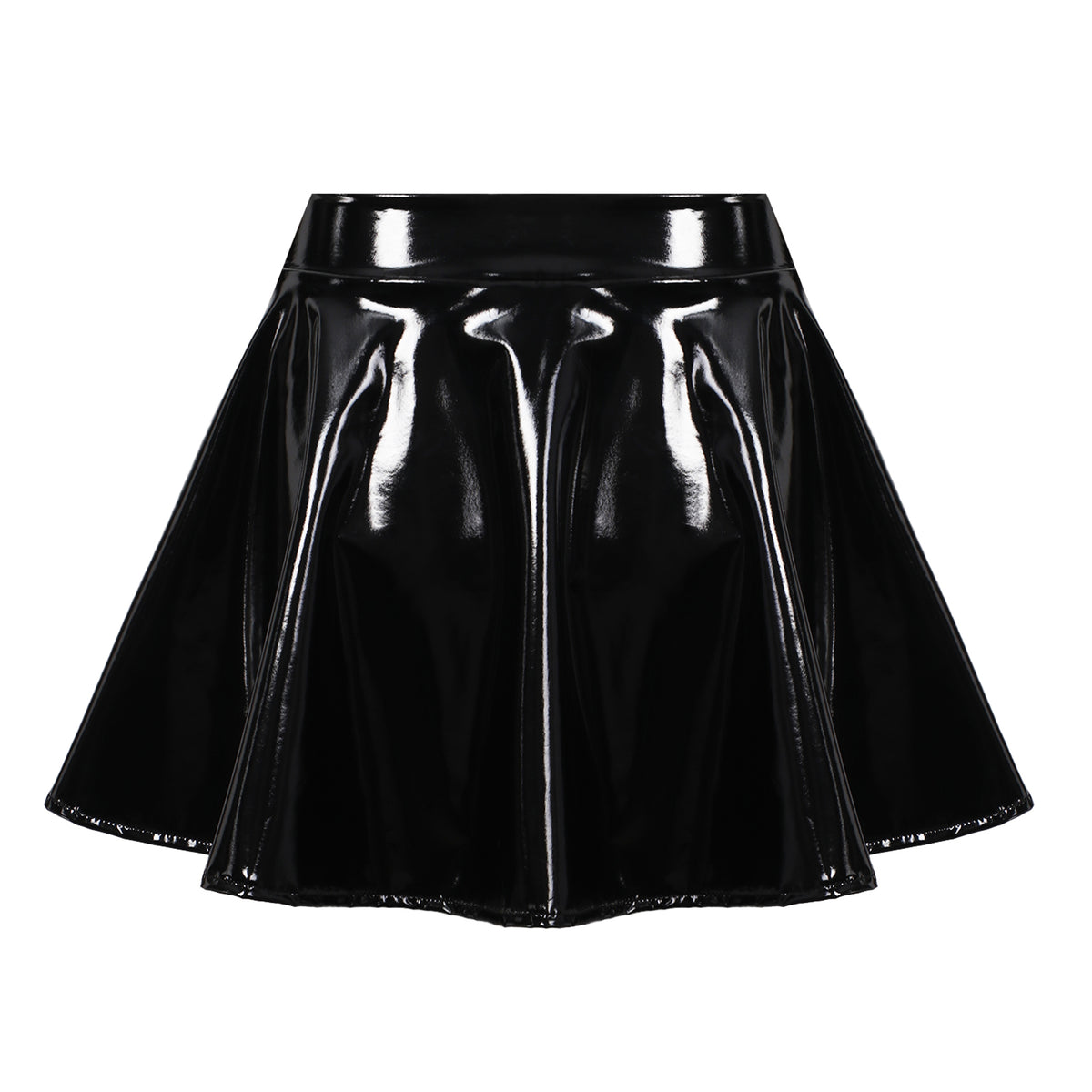 Sexy Women Wetlook PVC Leather Ruffled Skirts Party Low Waist Built-in Thongs Mini Skirt with Garter Belts Metal Clips Set Club
