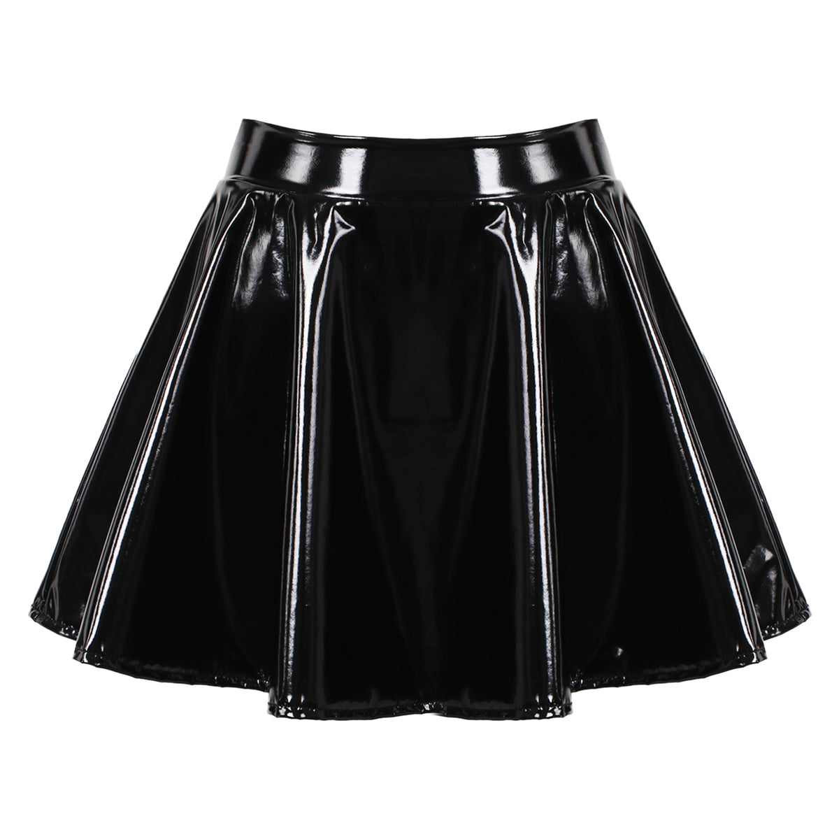 Sexy Women Wetlook PVC Leather Ruffled Skirts Party Low Waist Built-in Thongs Mini Skirt with Garter Belts Metal Clips Set Club