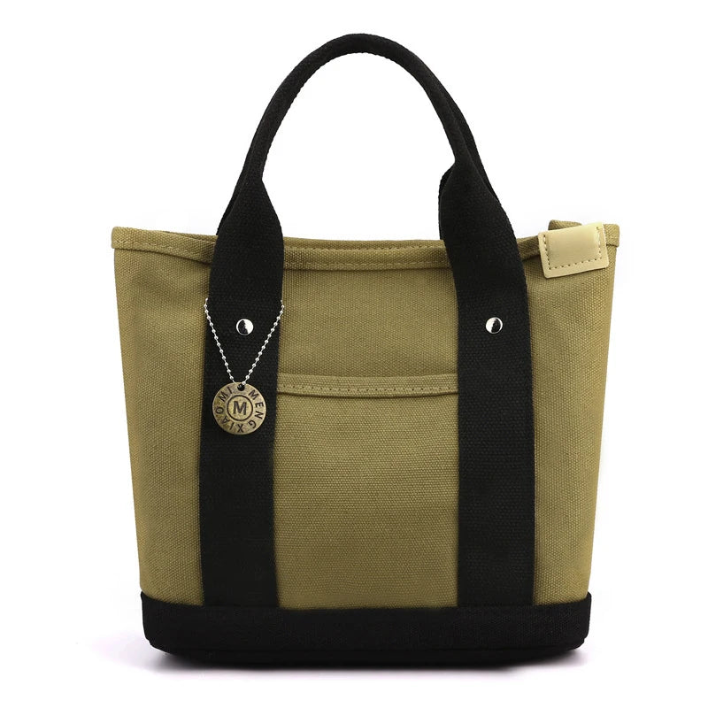 Canvas Tote Bag Portable Large Capacity Leisure Lunch Bento Bucket Bag Multi-divided Handbag