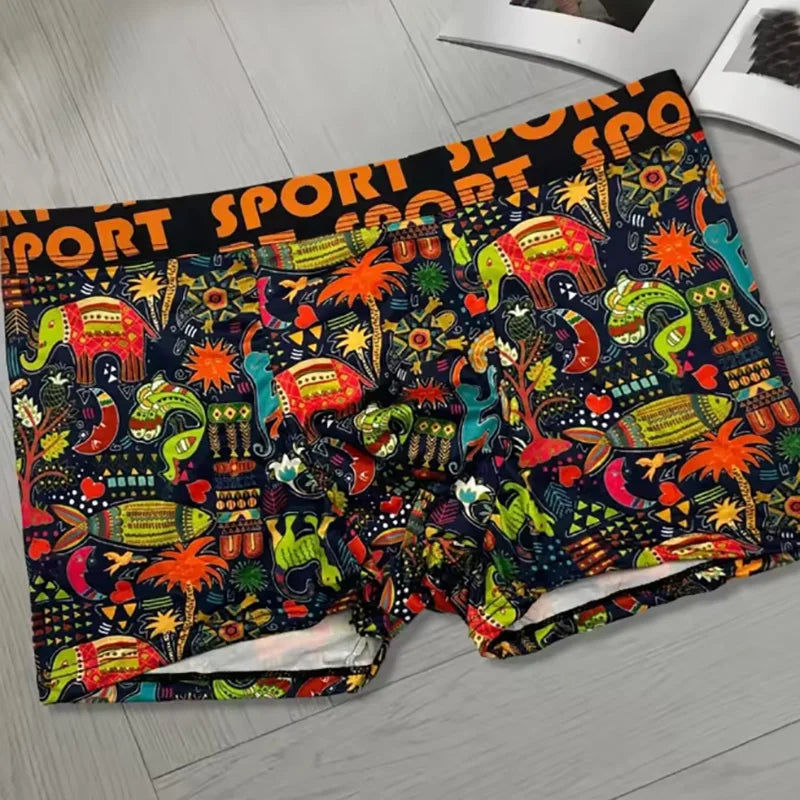 3 PCS Men's Straight-Front Underwear - Printed Design - Comfortable, Fashionable, Trendy - Men's Underwear Set