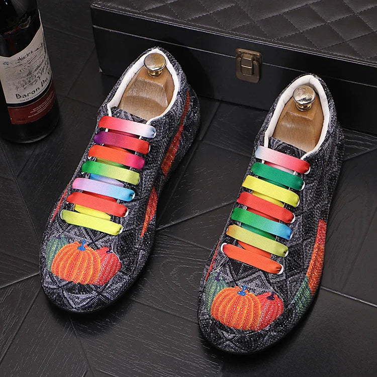 Sneakers Casual Mens Designer Bling Graffiti Board Shoes Fashion Microfiber Leather Breathable Increased Internal Platform Shoes