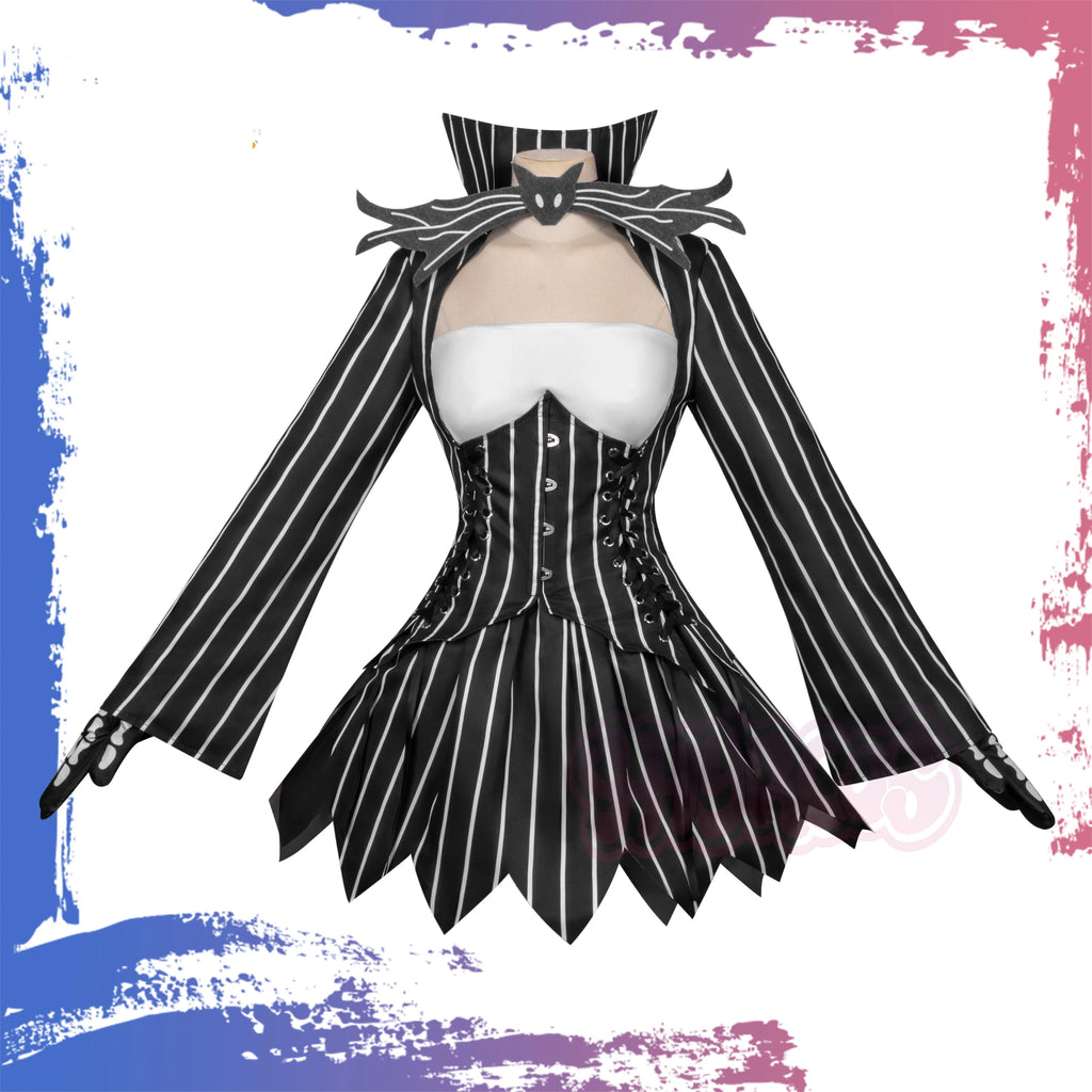 Halloween Costume Women's Jack Cosplay Costume Carnival Gothic Long Sleeve Top with Skirt and Gloves