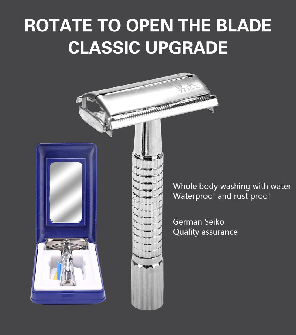 Barber Men's Traditional Double Edge Chrome Shaving Safety Razor for Male Premium Metal Manual Shavers