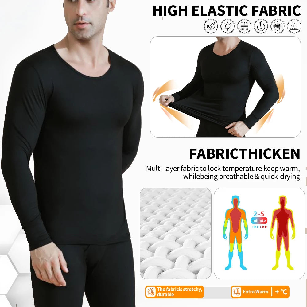 Thermal Underwear for Men Winter Fleece Bottom Johns T-shirt 2PCS Elastic Casual Home Suit Skin-friendly Breathable Clothing New