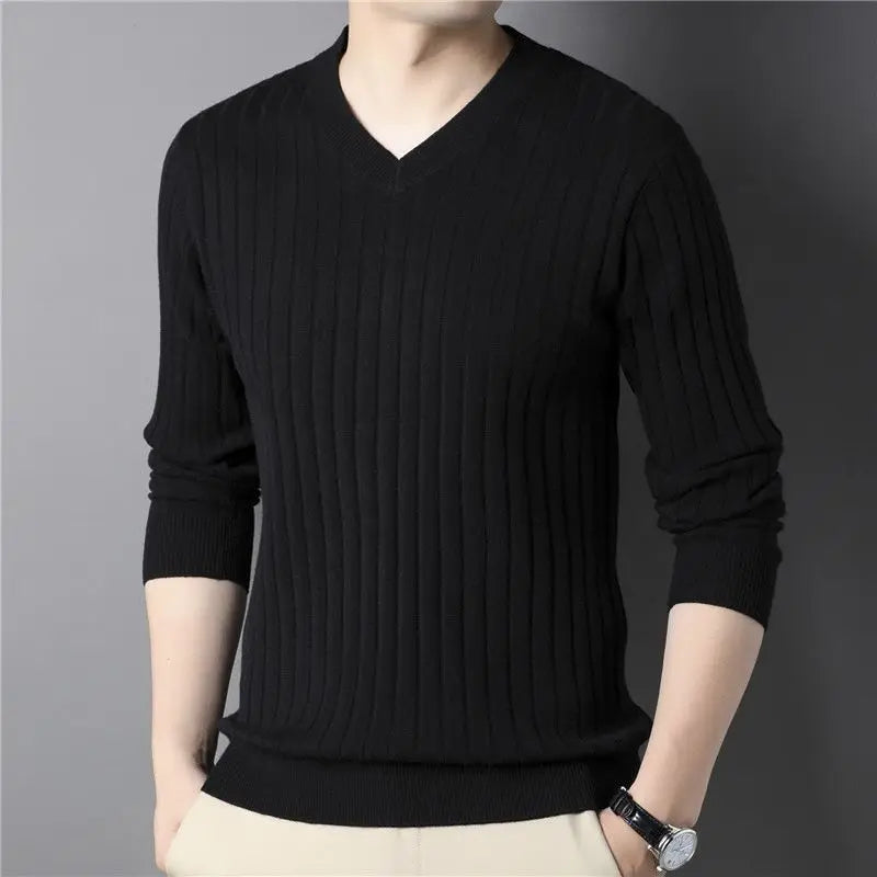 Trend Fashion Autumn Winter Sweaters Men Solid O-Neck Screw Thread Thicken Smart Casual Long Sleeve Slim Pullovers Knitted Tops