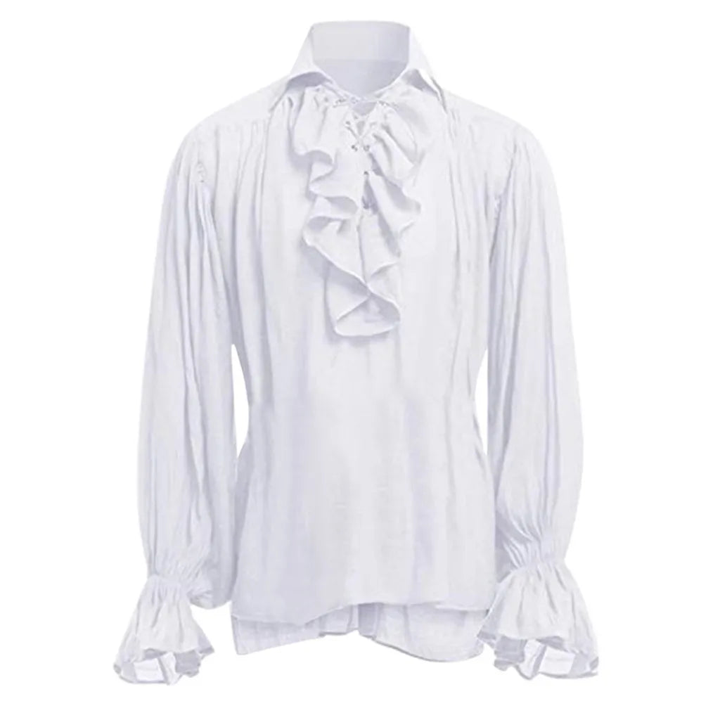 Halloween Costumes Medieval Casual Ruffles Shirts Men Steampunk Cosplay Autumn Long Sleeve Gothic Shirts Blouse Male Tops Blusa