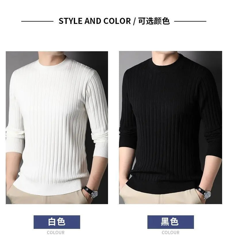 Trend Fashion Autumn Winter Sweaters Men Solid O-Neck Screw Thread Thicken Smart Casual Long Sleeve Slim Pullovers Knitted Tops