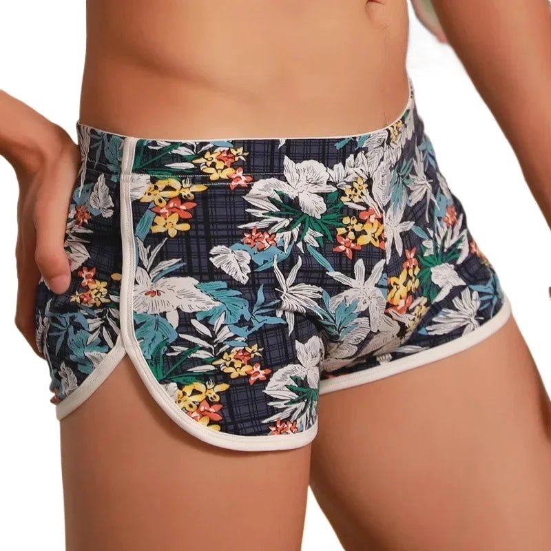 Men's Animal Cartoon Print Aro Pants Youth Fashion Boxer Shorts Cotton Breathable Side Fork Sports Panties Casual Home Sleepwear