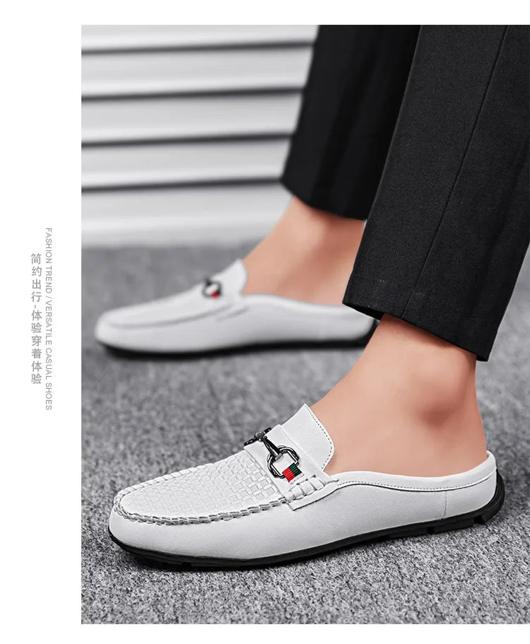 Large Size Mules Men Half Shoes For Man Slippers Leather Mens Semi-Drag Casual Shoes Backless Loafers Male Slides Flats Sandals