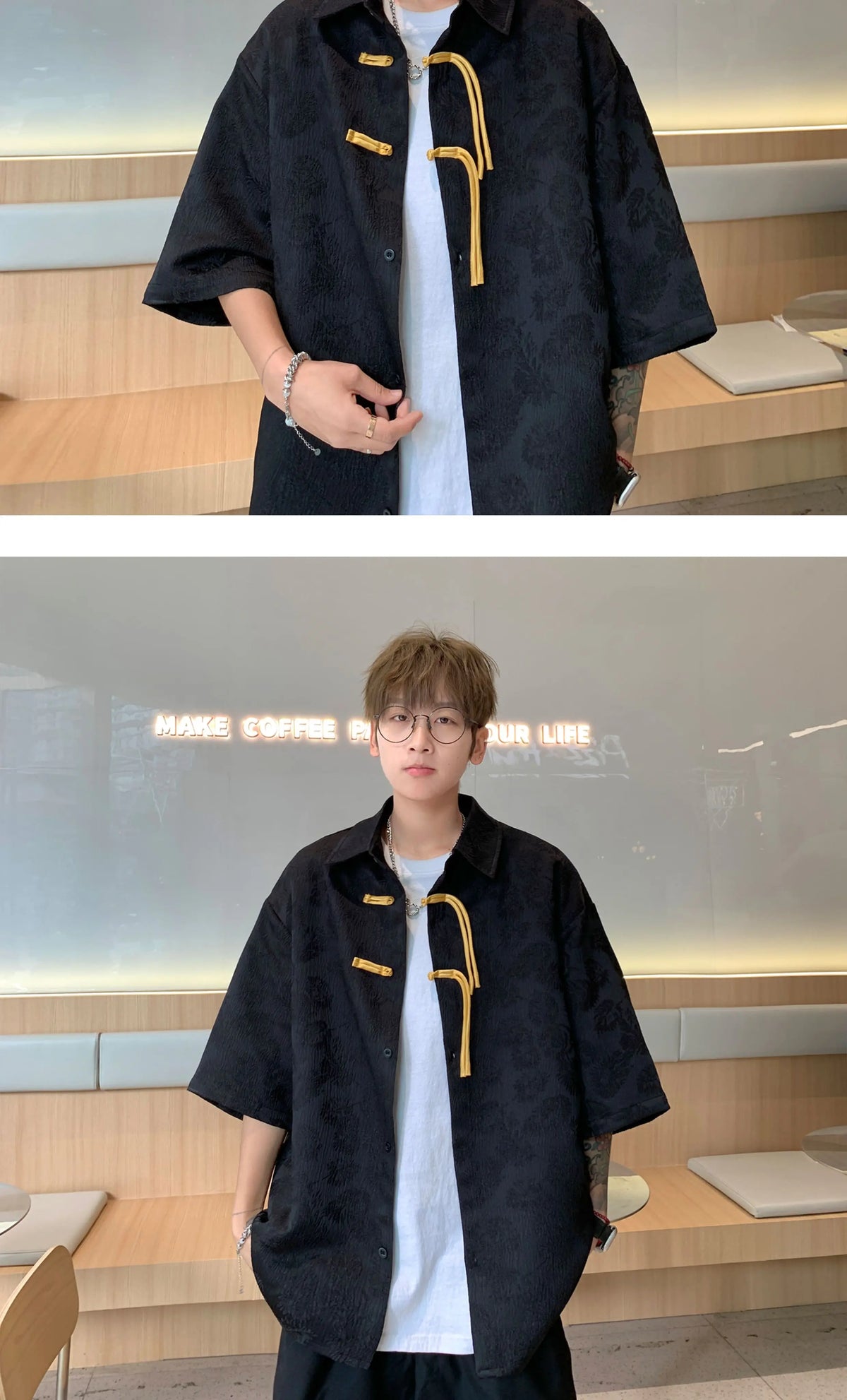 2024 Men Chinese Style Shirt Mens Tang Dress Hanfu Half-Sleeve Shirt Male Printing Kung Fu Outfit Loose Casual Tops