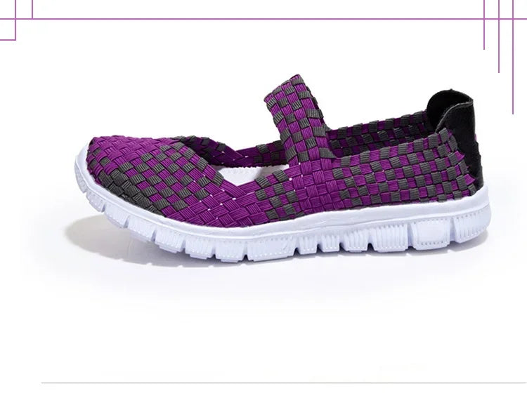 Plus Size Women Flat Shoes  Elastic Band Weave Shoes Women Comfort Flat Shoes Women Casual Loafers Zapatos De Mujer