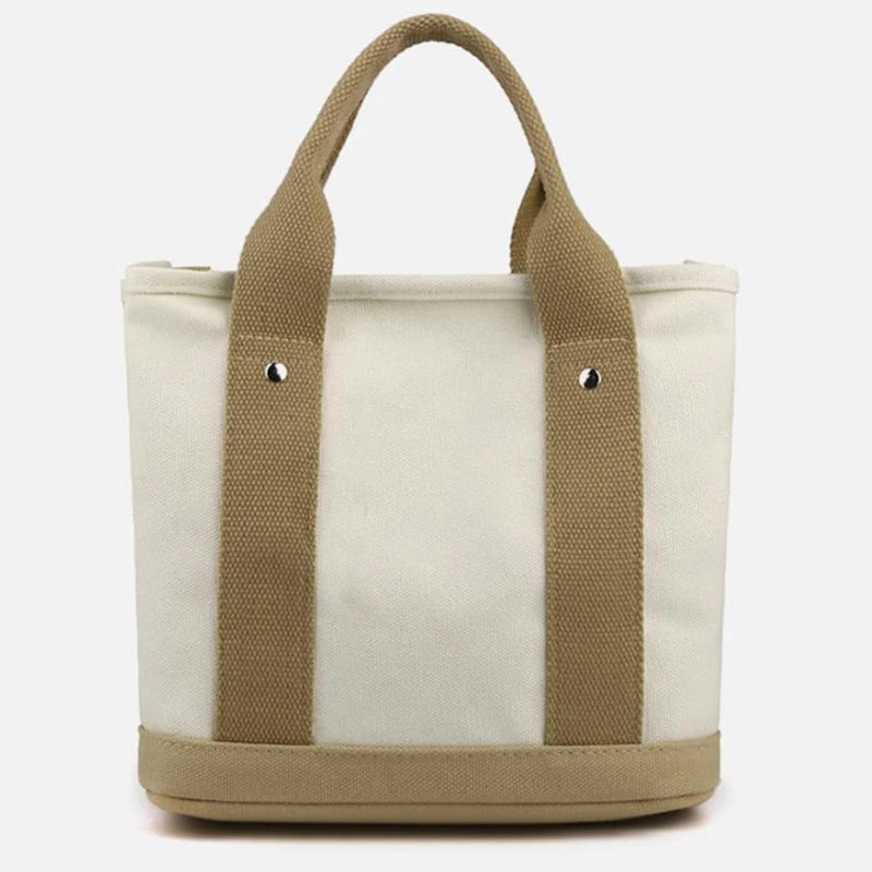 Canvas Tote Bag Portable Large Capacity Leisure Lunch Bento Bucket Bag Multi-divided Handbag