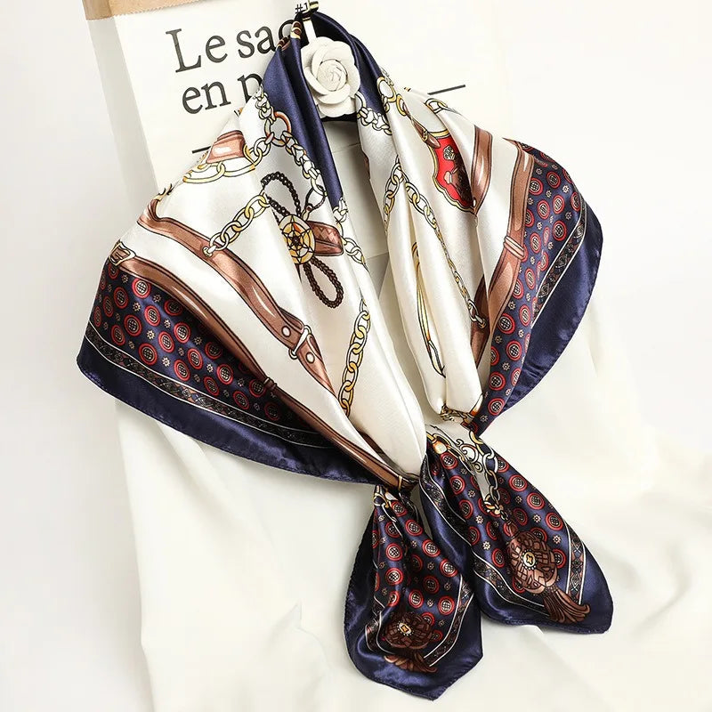 90*90CM Woman Handkerchief for Head Silk Head Scarf Foulard En Satin Neckerchief Luxury Silk Purse Scarf SJ02