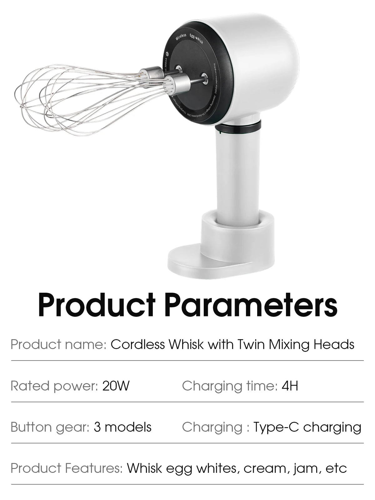 Electric Whisk Twin Stick Model Electric Milk Froth USB Rechargeable 1200mAh 3 Speed Electric Mixer Cake Baking Kitchen Tools