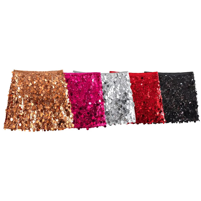 Willshela Women Fashion With Sequined Solid Side Zipper Mini Skirt Vintage High Waist Female Chic Lady Skirts