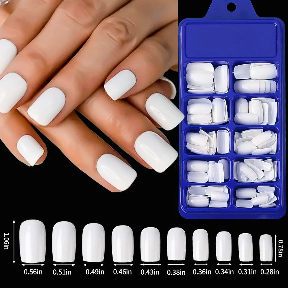 120pcs Glossy Short Square False Nails Black/White Full Cover Simple Press On Nails Tips Artificial Fingernail Extend Fake Nails
