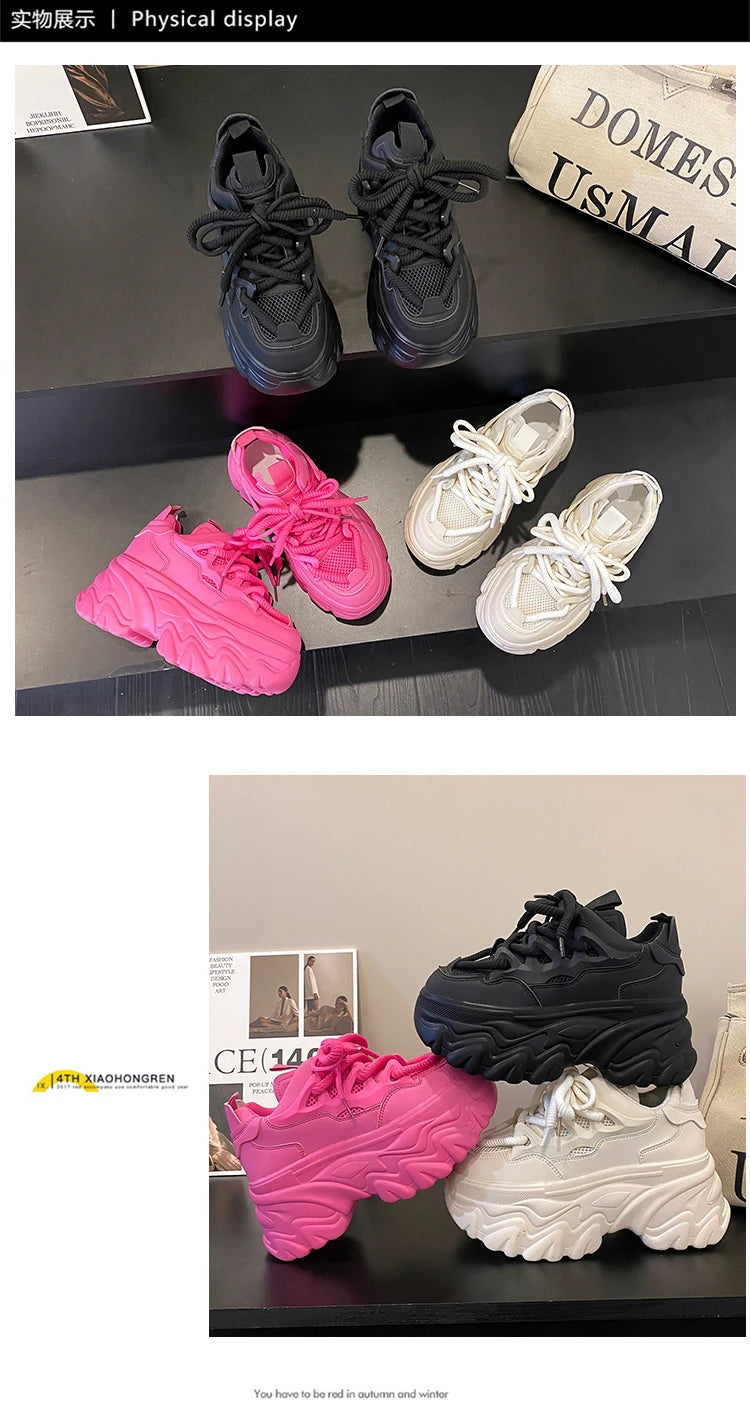 Women Platform Casual Breathable Mesh Shoes 2025 New Summer Chunky Sneakers 8.5CM Wedges Hidden Heels Hollow Leisure Shoes Woman