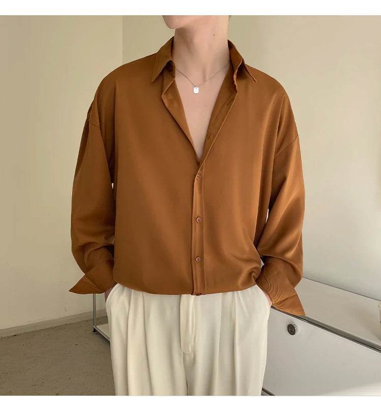 White Long Sleeved Shirt Men Oversized Fashion Social Mens Dress Shirt Korean Loose Ice Silk Shirt Mens Office Formal Shirts