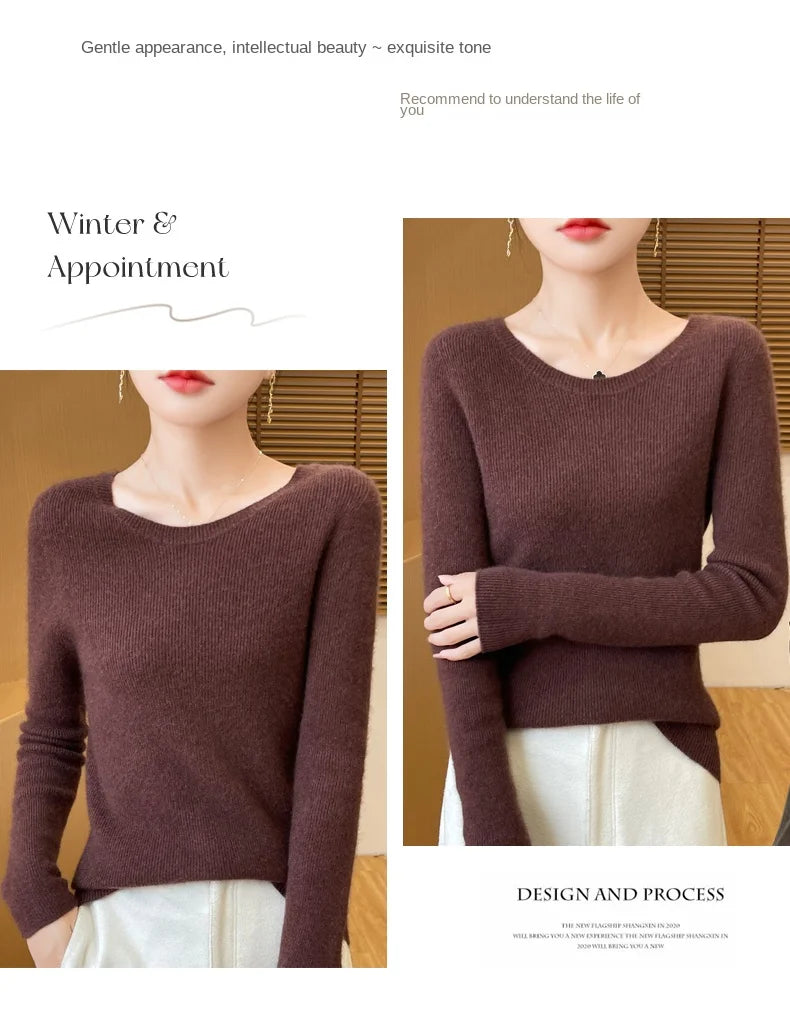Early Fall New Crew-Neck Sweater Elegant High Elastic Simple Solid Color Thin Knit Crew-Neck Sweater Long Sleeve-GH458