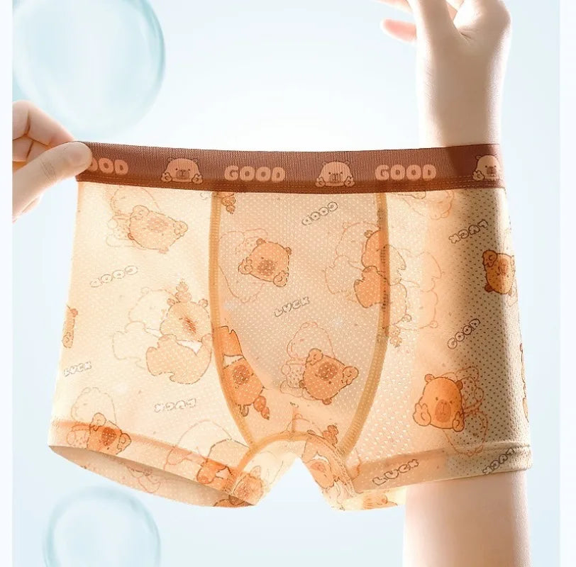 4PCS Summer Kid Mesh Breathable Panties for Boy Soft Comfort Antibacterial Knickers 3+y Young Child Cute Cartoon Print Underwear
