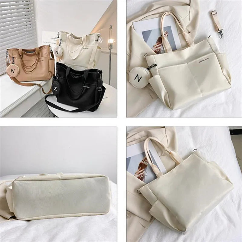 Oxford Design Double Sided Pocket Tote Bag Teen Women Large Capacity Handbag Single Shoulder Crossbody Bag with Round Coin Purse