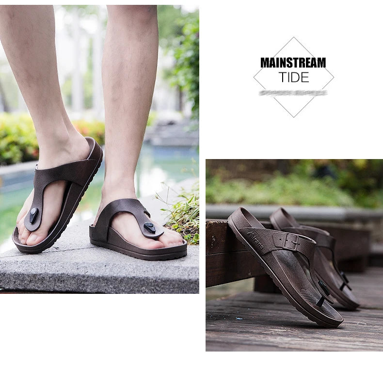 2026 New Summer Flip-flops for Men, Anti-slip, Trendy and Casual Solid-color Beach Shoes