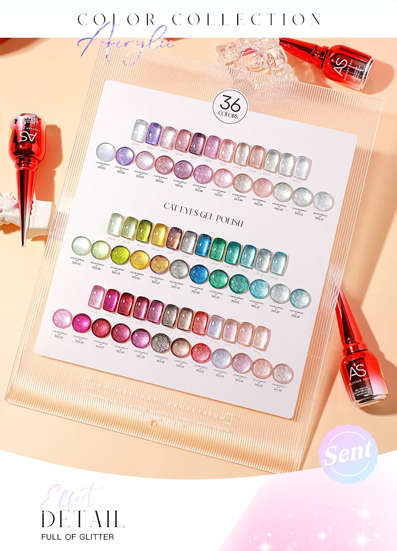 AS 15ml Cat Magnetic Gel Nail Polish Cat Eye Glitter Effect Semi Permanent 36 Colors  Soak Off UV Gel Varnish Manicure Nail Art