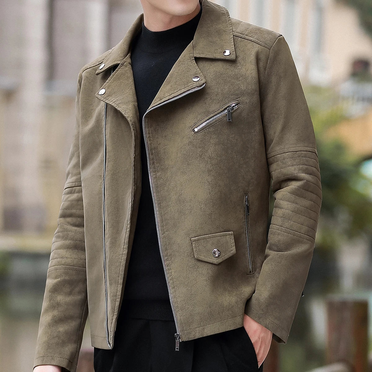 Men's Streetwear Vintage Motorcycle Coat Stand Collar Brown Leather Jacket Motorcycle PU Faux Leather Coat Winter Outwear Mens
