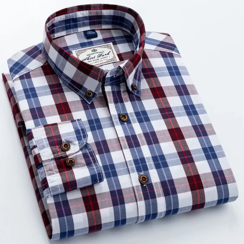 New Men's Pure Cotton Plaid Long Sleeve Shirt Spring Whole Cotton Casual Shirt Korean Style Slims Smooths Your Silhouette No Iro