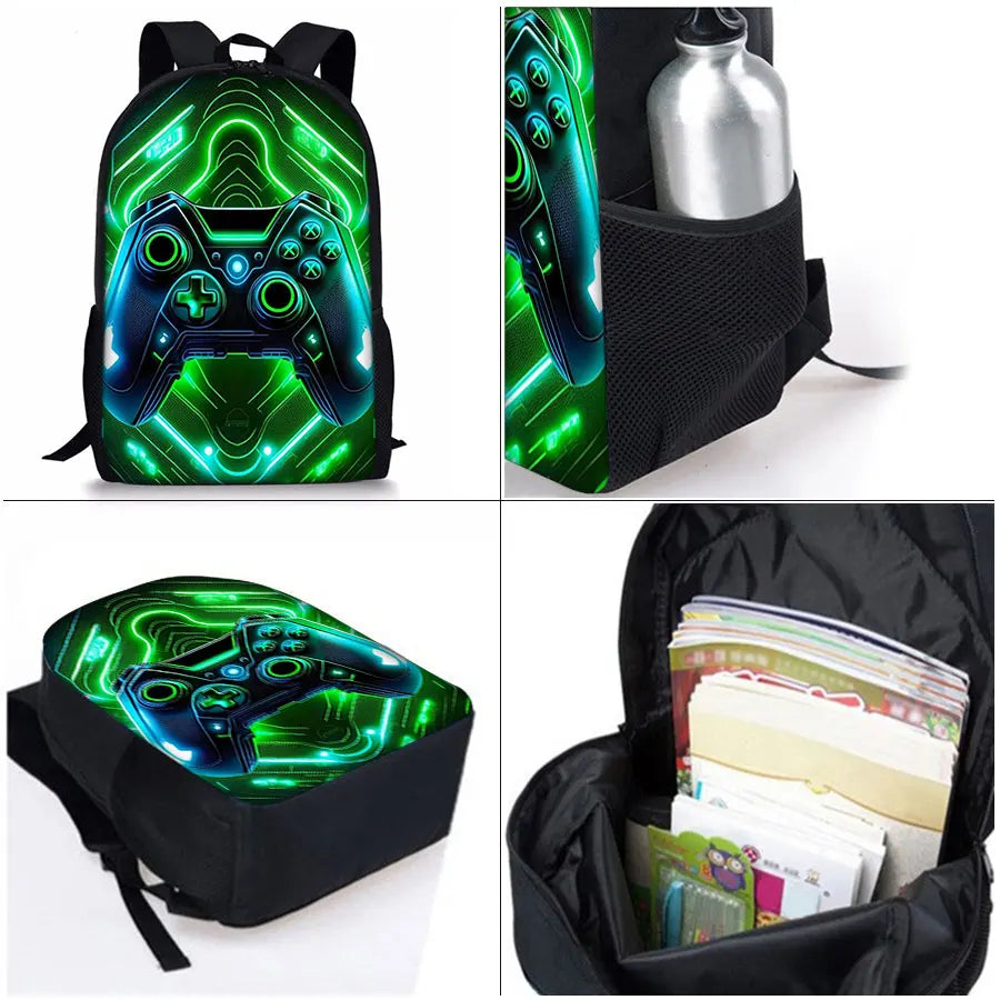 Game Console Pattern Three Piece Set Backpacks for Boy and Girls Best Gifts 2D Flat Cartoon School Backpack for Children